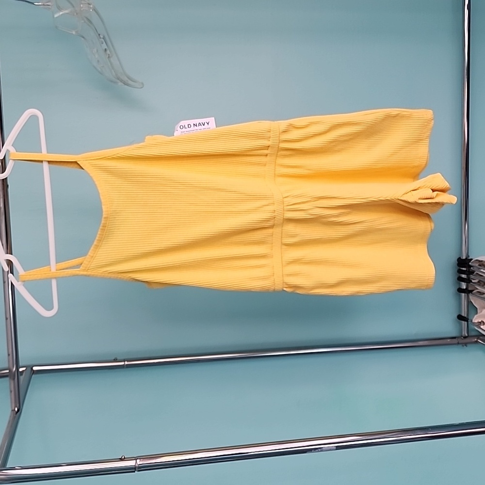 Girl's Yellow Rib Knit Cami Romper